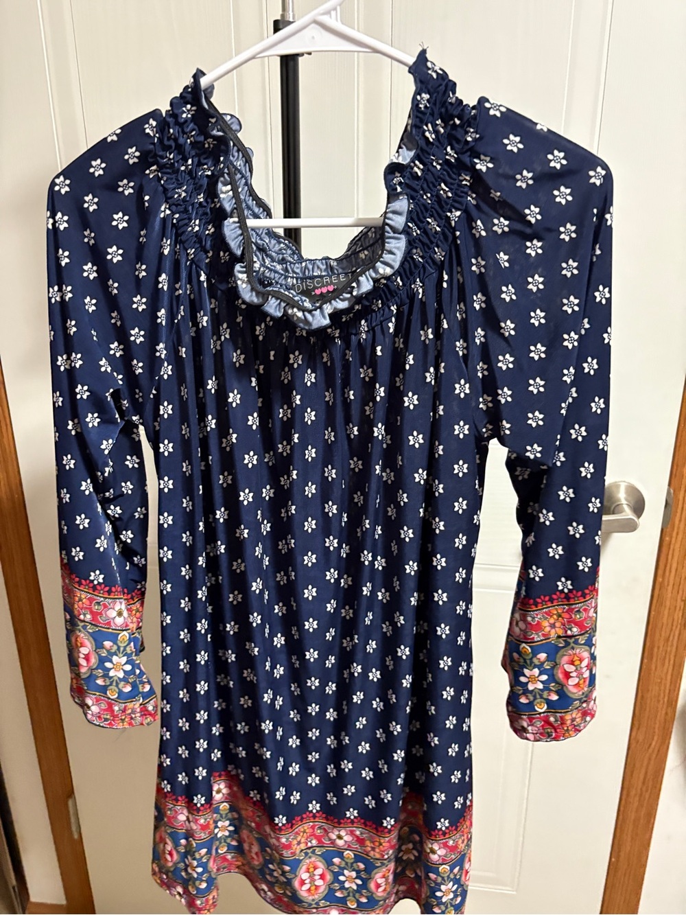 Navy Blue Floral Border Dress
